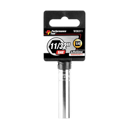 Performance Tool 1/4″ Drive 11/32″ SAE Deep‑Wall Chrome Socket (W36311)