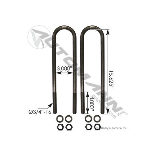 Automann U bolt kit 3/4 x 3 x 15-5/8 inch