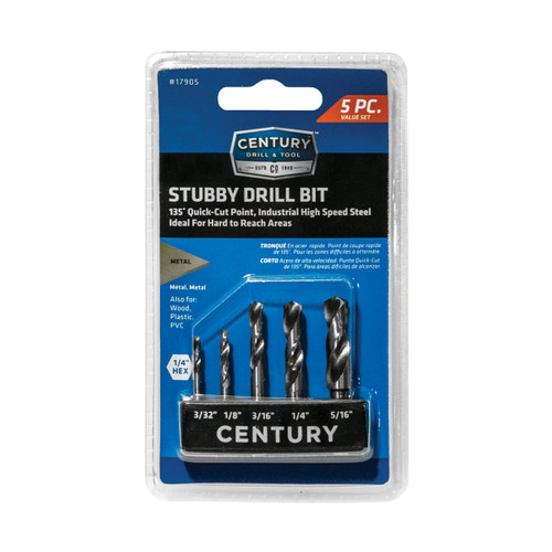 Century Stubby Drill Bit Set, 5-Piece | MPN 17905