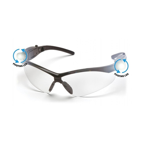 Pyramex PMXTREME LED Safety Glasses, Black Frame with Clear Anti‑Fog Lens (SB6310STPLED)