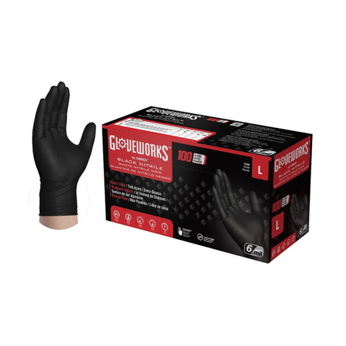 Ammex Corp. Large Gloveworks Industrial Black Nitrile Gloves (GWBN46100)