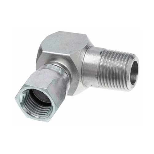 Gates Hydraulic Hose Adapter, Female JIC 37° Flare Swivel to Male Pipe NPTF 90° (16MP16FJX90)