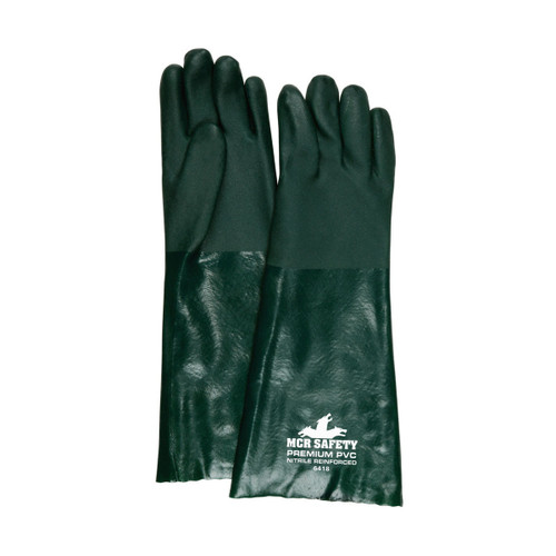 MCR Safety 6418L Work Gloves, PVC Double-Coated, 18", Green, Jersey Lined (6418L)