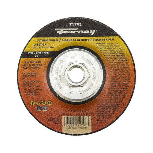 Forney 71792 Type 27 Cut-Off Wheel for Metal | 4-1/2" x 0.045"