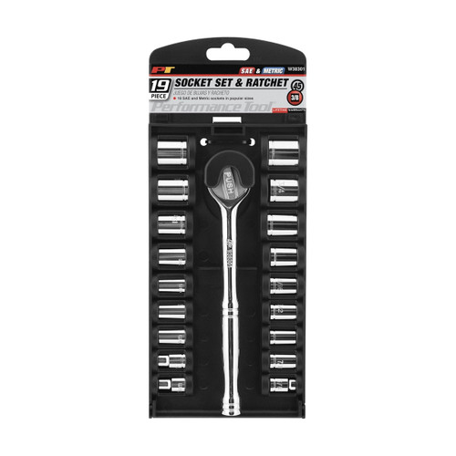 Performance Tool W38301 | 19-Piece 3/8" Drive Socket Set