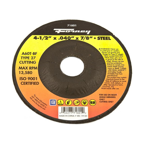 Forney Cut-Off Wheel, Type 27, 4-1/2" x 0.040" x 7/8", Metal (71801)