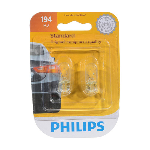 Philips 194 Standard Miniature Bulbs, Pack of 2 – Interior/Dashboard/License Plate (194B2)