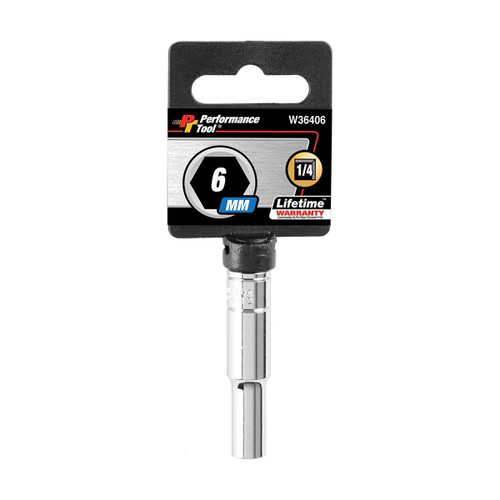 Performance Tool 1/4″ Drive 6mm Metric Deep‑Wall Chrome Socket (W36406)