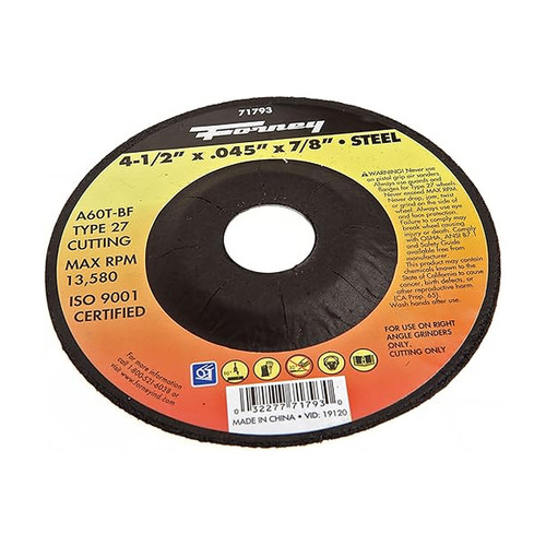 Forney Cut-Off Wheel, Type 27, 4-1/2" x 0.045" x 7/8", Metal (71793)