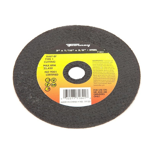 Forney Cut-Off Wheel, Metal, Type 1, 3" x 1/16" x 3/8" (71841)