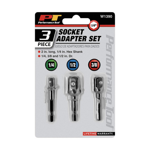 Performance Tool 3‑Piece Power Drill Socket Adapter Set (W1390)