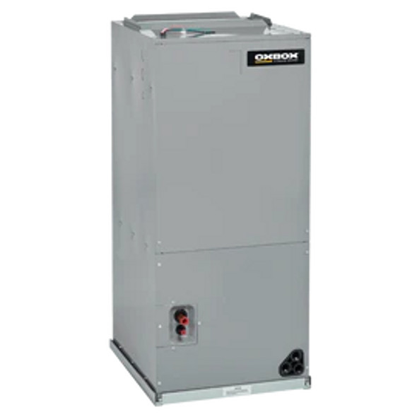 OXBOX (A Trane Brand) 2 Ton Air Handler (PSC Motor) New Small Cabinet - J4AH4P24B1A00AA
SPECIFICATIONS:
TONS	2
AC/WC	Air-Cooled
SEER	14.00
BTU	24,000
CFM	800
HANDING	Multi-Position
VOLTAGE	208/230/1/60
MCA (AHU)	0.95
MOCP (AHU)	15
ORIENTATION	Convertible
COOLING STAGES	1
MOTOR TYPE	PSC
REFRIGERANT TYPE	R-410A
LIQUID LINE SIZE (OD)	0.375
SUCTION LINE SIZE (OD)	0.75
WR - REPLACEMENT UNIT (YEARS)	1 Year
WR - COMPLETE UNIT PARTS (YEARS)	5 Years
NET WEIGHT LBS	125.00
NET LENGTH/DEPTH IN	21.63
NET WIDTH IN	19.63
NET HEIGHT IN	46.50