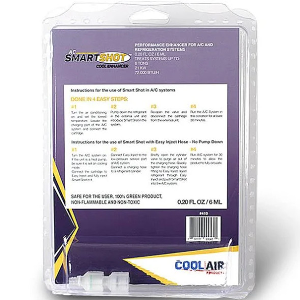 410-COOL-AIR A/C SMART-SHOT COOL ENHANCER TREATS SYSTEMS UP TO: 6 TONS -- (w/ 1/4" and 5/16" adapters Included)
