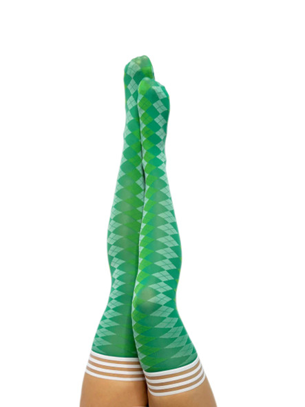 Green Argyle Thigh High Stockings