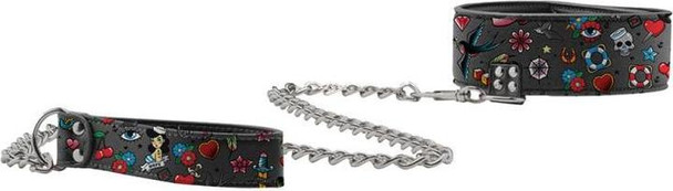 Printed Collar w/ Leash - Tattoo Style
