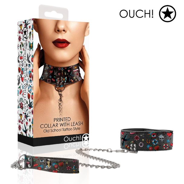 Printed Collar w/ Leash - Tattoo Style