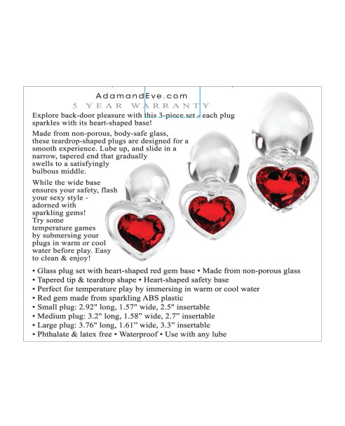 Red Heart Gem Glass Plug Set