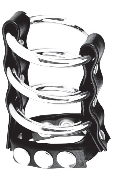 Triple Metal Cock Ring w/ Adjustable Snap Ball Strap