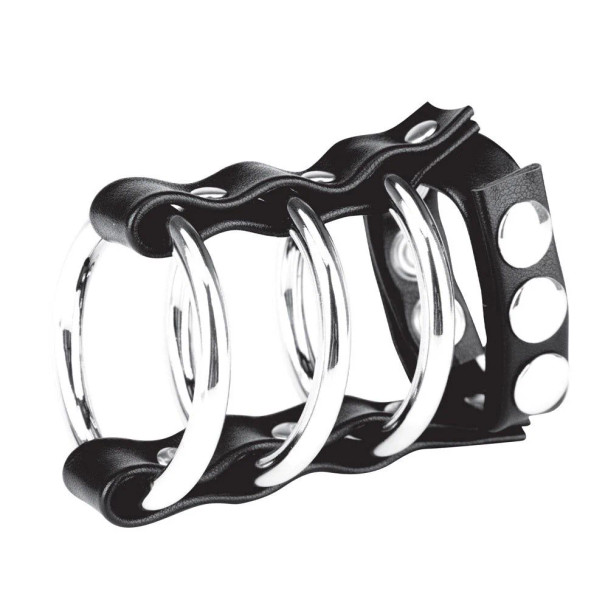 Triple Metal Cock Ring w/ Adjustable Snap Ball Strap