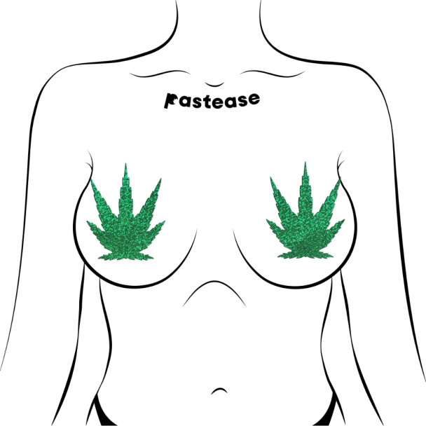 Glittering Green Hemp Leaf Nipple Pasties