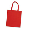 A red tote bag with two sturdy handles and a blank surface, designed for promotional use.