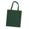 A green tote bag with two handles and a simple design.