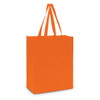 An orange tote bag with sturdy handles and a spacious design.