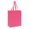 A pink tote bag with two sturdy handles, featuring a simple and spacious design.