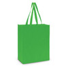 A vibrant green tote bag with sturdy handles, designed for versatility and style.