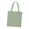 A green cotton tote bag with two handles and a simple design, featuring a logo on one side.