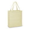 A light yellow A4 tote bag with two handles and a simple design, featuring a logo on one side.