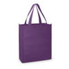 A purple tote bag with two handles and a simple design. It includes a logo.