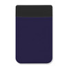 A purple Lycra phone wallet with a black top section, featuring a simple design and a branding logo.