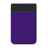 A purple Lycra phone wallet with a black top, featuring a logo at the front.