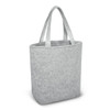 A gray felt tote bag with two handle straps and a structured shape.