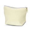 A medium cosmetic bag in a soft yellow shade with a silver zip and branded logo.