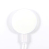 A circular, magnetic wireless charger with a white surface and a white cable attached.