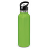 A drink bottle in a vibrant green hue with a powder-coated finish and a black lid featuring a convenient handle.