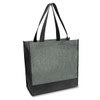 A heather tote bag in grey and black, featuring sturdy handles and a branded logo on the front.