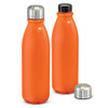 A drink bottle set in vibrant orange, featuring a stainless steel lid and a black inner cap.