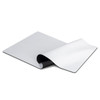 A white desk mat featuring a smooth surface, curved edges, and a textured underside for stability.