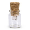 A drink bottle-shaped flash drive with an 8GB capacity, featuring a cork lid and a glass body.
