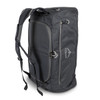 A grey duffle bag featuring shoulder straps and a logo, designed for versatile storage and transport.