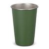 A drink bottle featuring a green exterior and a silver interior, with a simple design and a logo on it.
