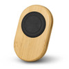 Bamboo car phone holder featuring a black rubber grip base. Made from natural bamboo material in a sleek oval shape. Bamboo car phone holder featuring a black rubber grip base. Made from natural bamboo material in a sleek oval shape.