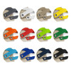 A collection of fabric straps in various colours, including white, beige, yellow, red, green, and blue, with metal eyelets.