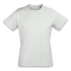 A light grey women's T-shirt with short sleeves, featuring a round neckline and a logo.