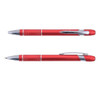 A red aluminium pen with a shiny silver tip and clip, featuring a textured grip area.