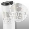 A drink bottle featuring a sleek white design with a black lid and a logo.