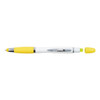 A stylus pen and highlighter in white and yellow, featuring a chrome accent and a cap for the highlighter.